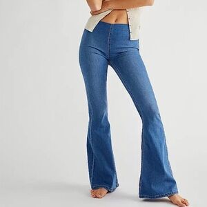 Free People Penny Pull Jean On Flare Leg Bottoms Elastic Waist Size 31